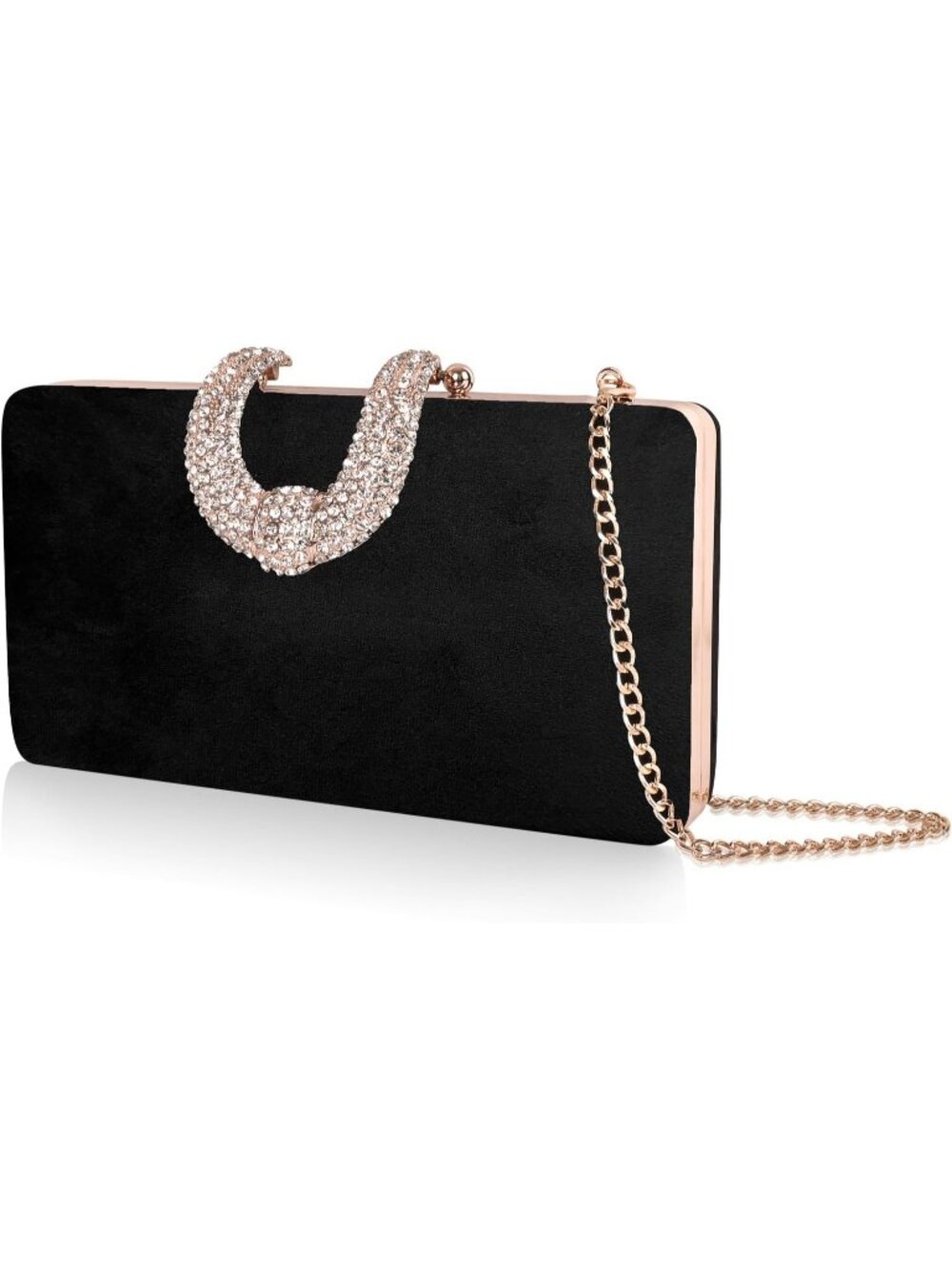 👜 Women's Black Party Dressy Handbag Sparkly Rhinestone Crystal Evening Clutch - Picture 4 of 6